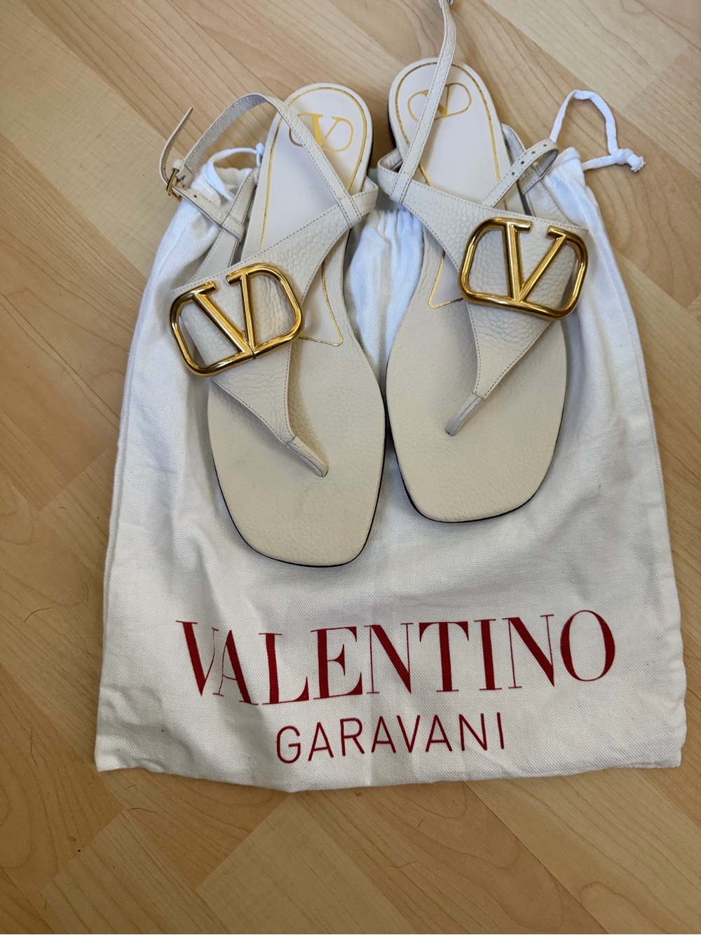 Valentino Cream Sandals with Gold Detail